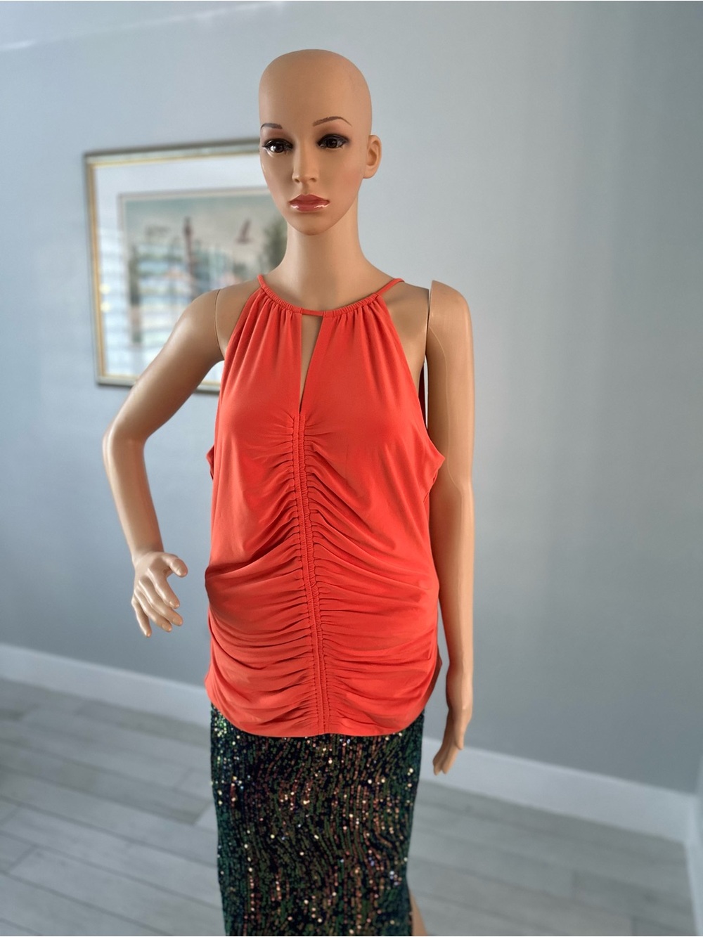 White House Black Market Coral Ruched Halter Tank